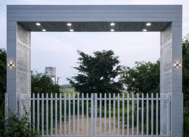 Lakeview farmland project entrance arch with serene water views and peaceful surroundings